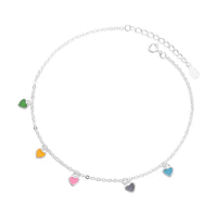 925 Sterling Silver Colorful Heart Oil-Drop Anklet For Women