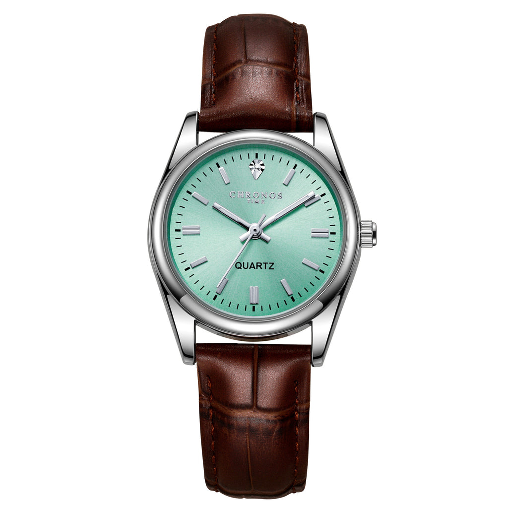 Womens Fashion Wristwatch With A Genuine Leather Strap And Luminous Quartz Movement