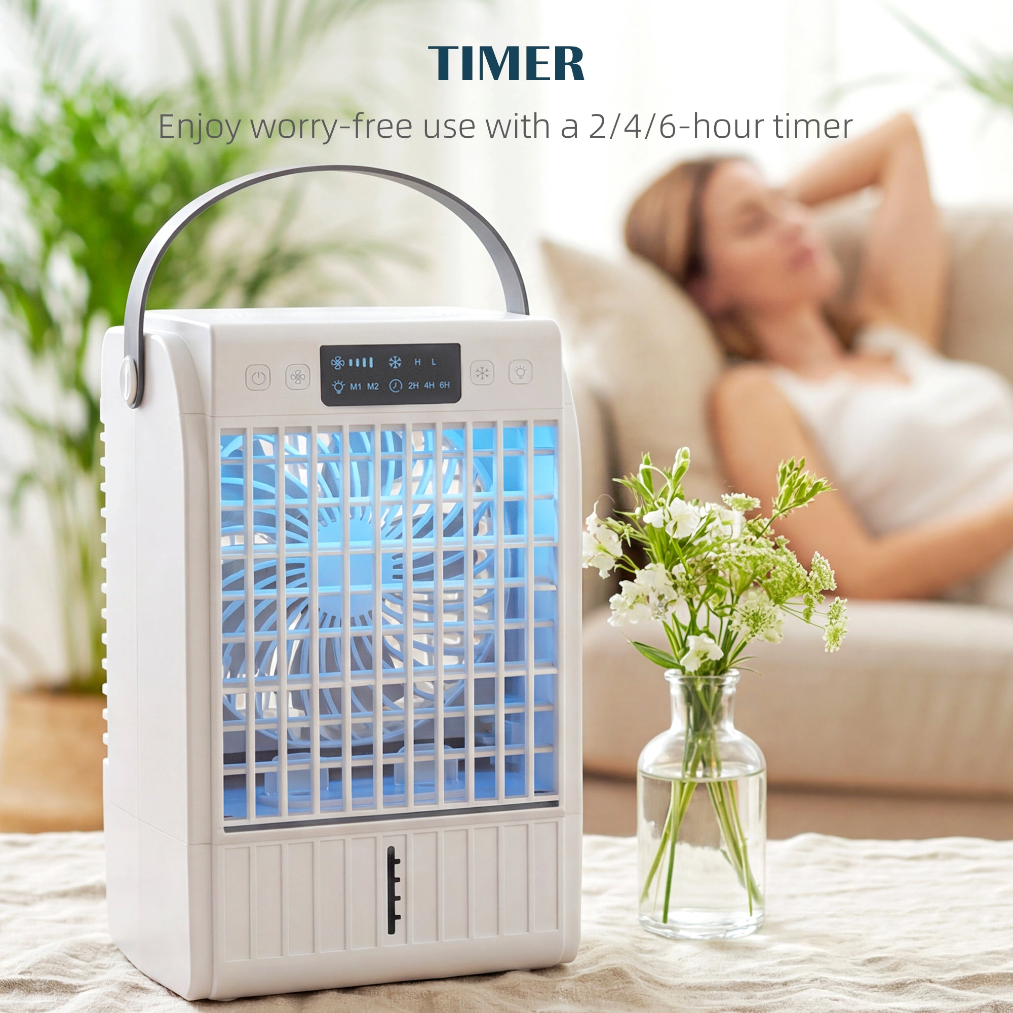Portable Air Conditioner, 4-in-1 Mini Air Cooler with 4 Wind Speed, 2 Mist Mode, RGB 7 LED Light