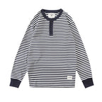 Men's Retro Henry Collar Striped Washed Cotton Long-Sleeve T-Shirt