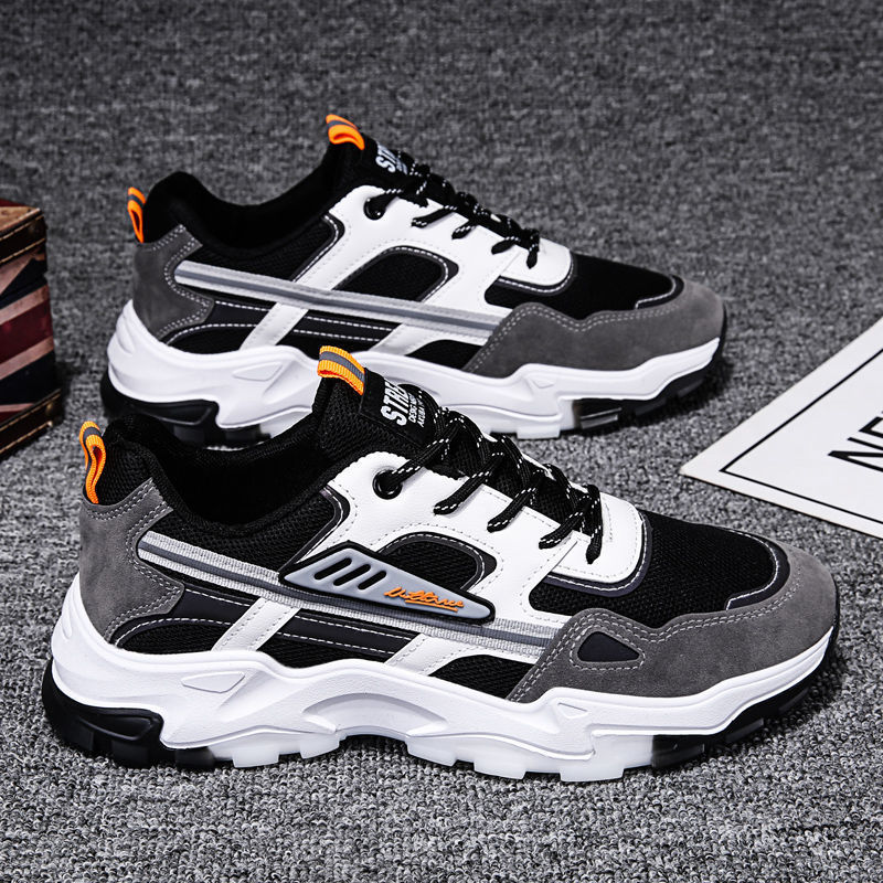 Black White Lace-up Sneakers Men Outdoor Breathable Csual Mesh Shoes Lightweight Running Sports Shoes
