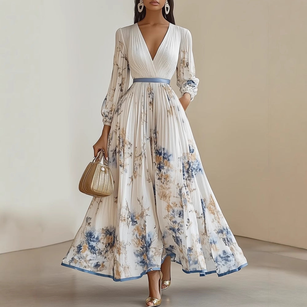 European And American Print Holiday Dress