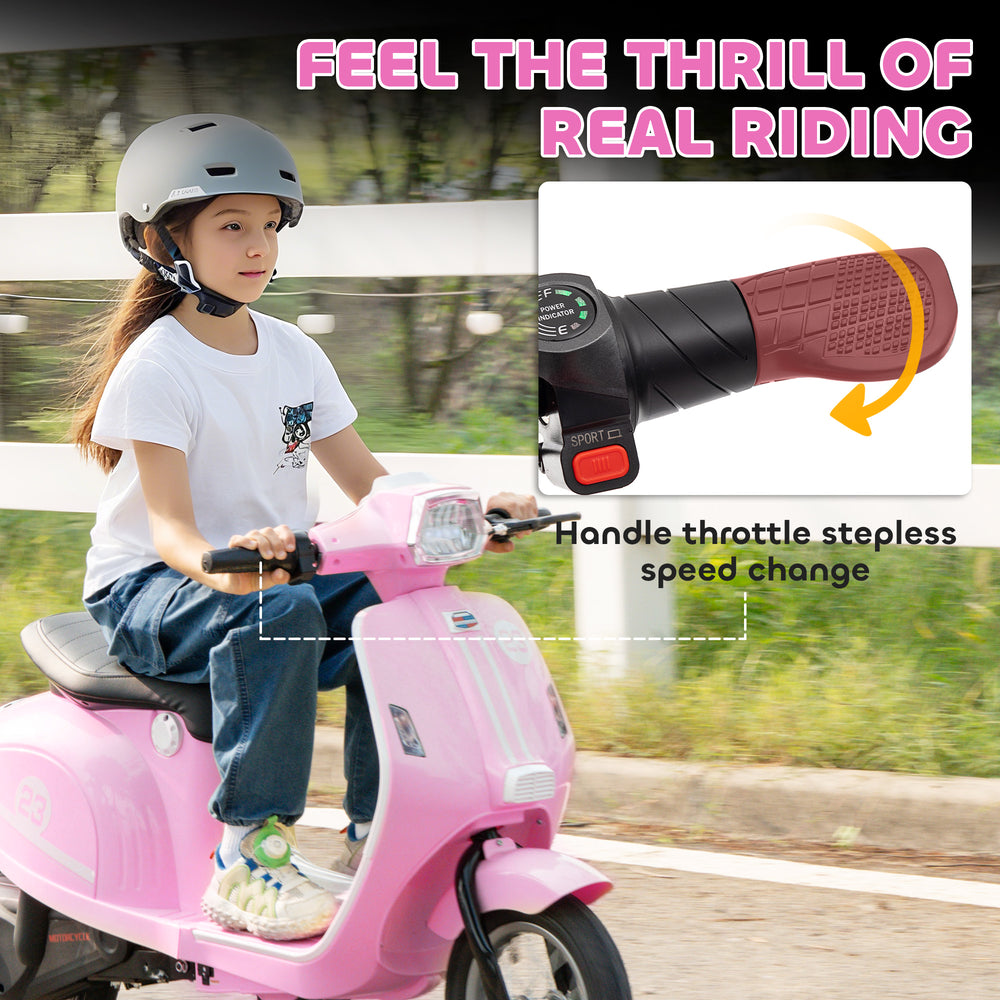24V Kids Motorcycle with 3-Speed, Electric Motorcycle with Rear Suspension and LED Lights for 8-12 Years Old, Pink