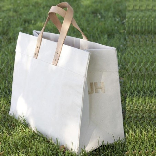 Box Tote Bag Canvas and Leather