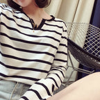 V-neck Striped Long Sleeve Slim Bottoming Shirt Women's T-shirt