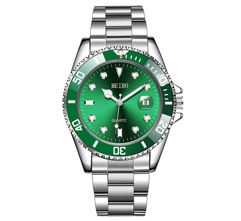 Magnifying Glass Calendar Mens Watch With A Steel Strap