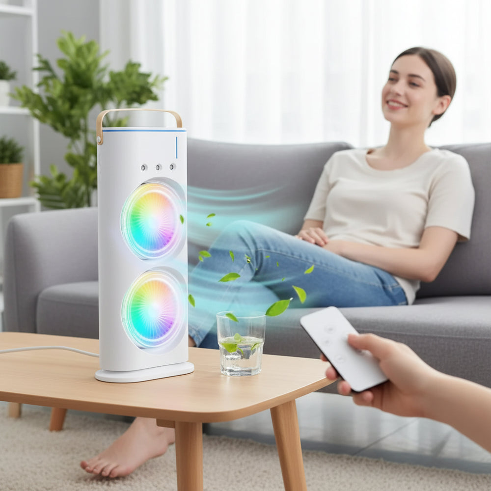 S8 Portable Dual-Fan Misting Air Cooler with Remote Control