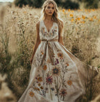 European And American Print Holiday Dress