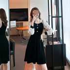 Chiffon Panel Velvet Dress For Women