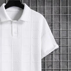 Mens Textured Short-Sleeve Polo Shirt With A Turn-Down Collar