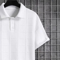 Mens Textured Short-Sleeve Polo Shirt With A Turn-Down Collar