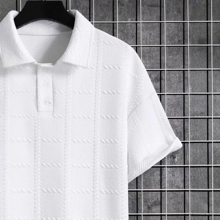 Mens Textured Short-Sleeve Polo Shirt With A Turn-Down Collar