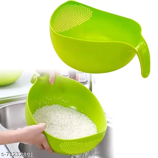 Multipurpose Vegetable Strainer Rice Washing Bowl | Plastic Fruit & Vegetable Cleaning Drain Basket | Kitchen Colander Bowl Green