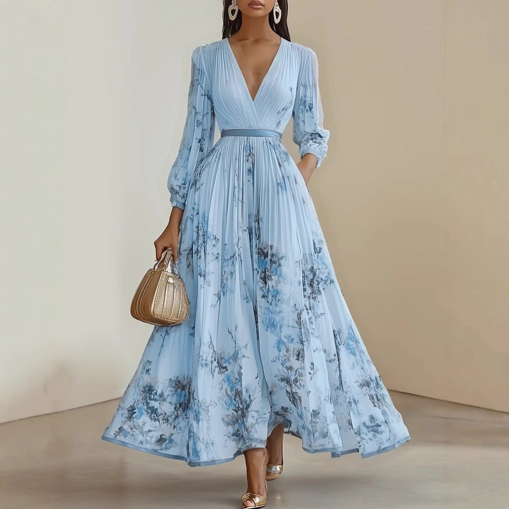 European And American Print Holiday Dress