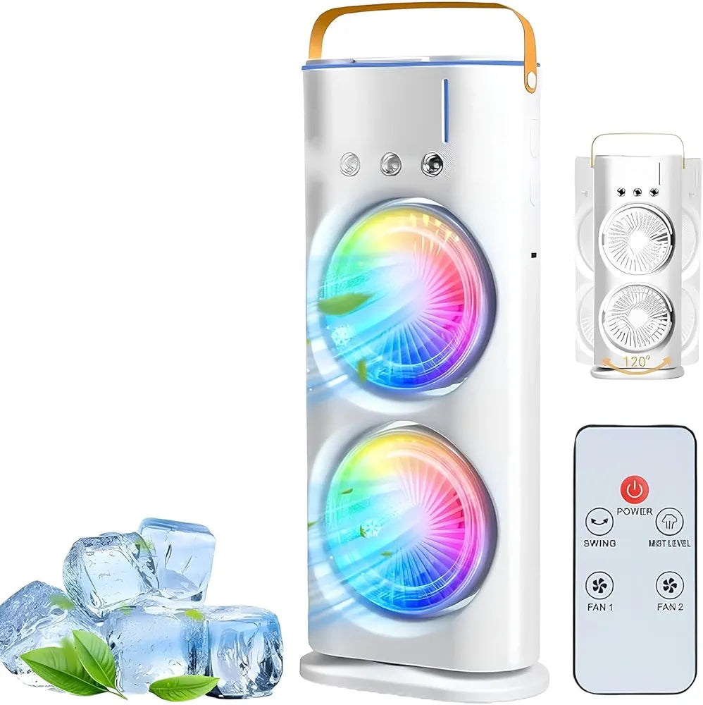 S8 Portable Dual-Fan Misting Air Cooler with Remote Control