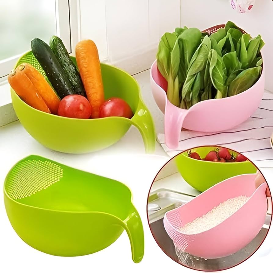 Multipurpose Vegetable Strainer Rice Washing Bowl | Plastic Fruit & Vegetable Cleaning Drain Basket | Kitchen Colander Bowl Green