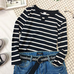 V-neck Striped Long Sleeve Slim Bottoming Shirt Women's T-shirt