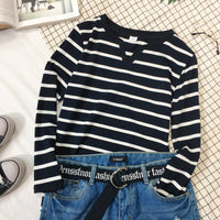 V-neck Striped Long Sleeve Slim Bottoming Shirt Women's T-shirt