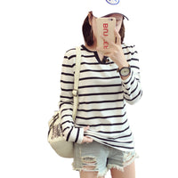 V-neck Striped Long Sleeve Slim Bottoming Shirt Women's T-shirt