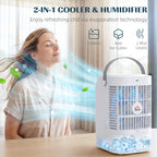 Portable Air Conditioner, 4-in-1 Mini Air Cooler with 4 Wind Speed, 2 Mist Mode, RGB 7 LED Light