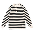 Men's Retro Henry Collar Striped Washed Cotton Long-Sleeve T-Shirt