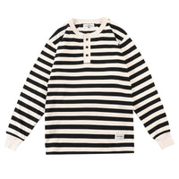 Men's Retro Henry Collar Striped Washed Cotton Long-Sleeve T-Shirt