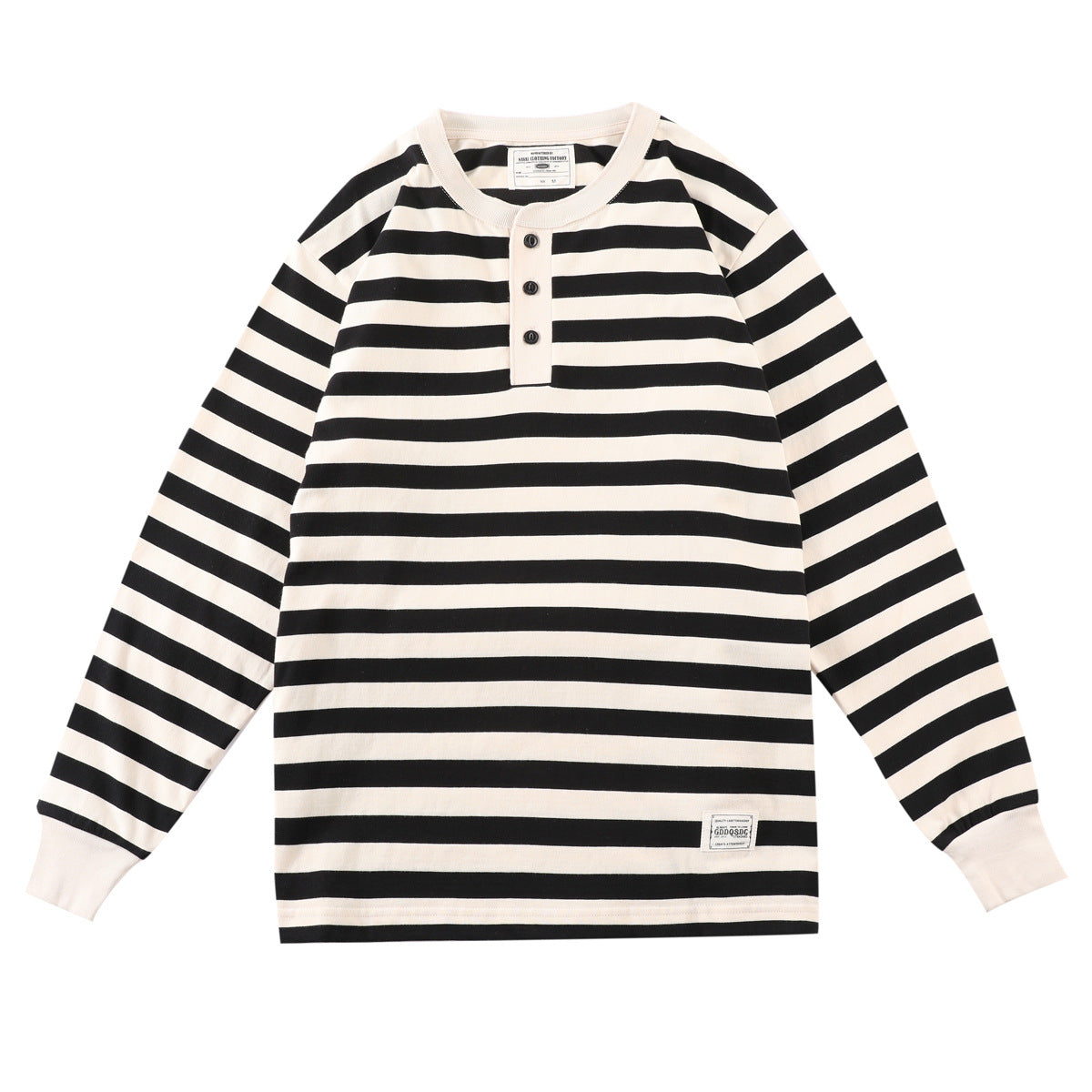Men's Retro Henry Collar Striped Washed Cotton Long-Sleeve T-Shirt