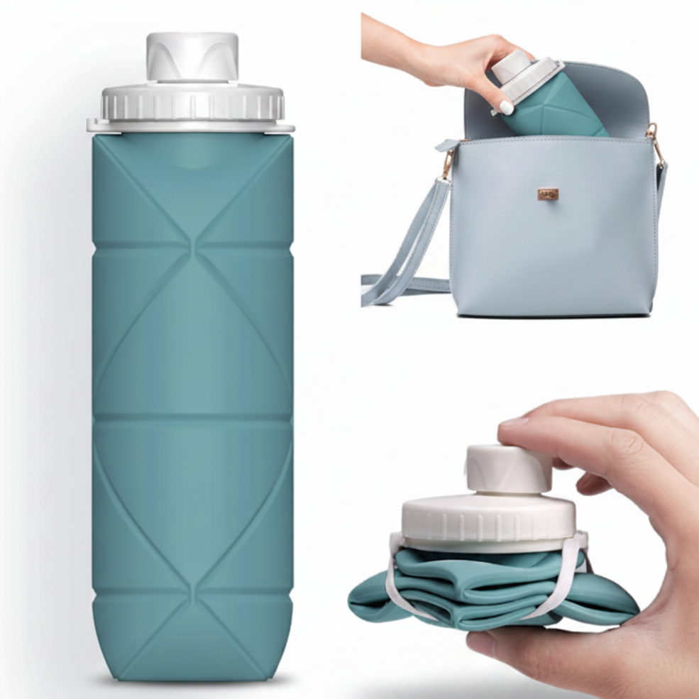 UltraFold™ 600ML Collapsible Silicone Water Bottle – Leakproof, Travel-Ready Hydration