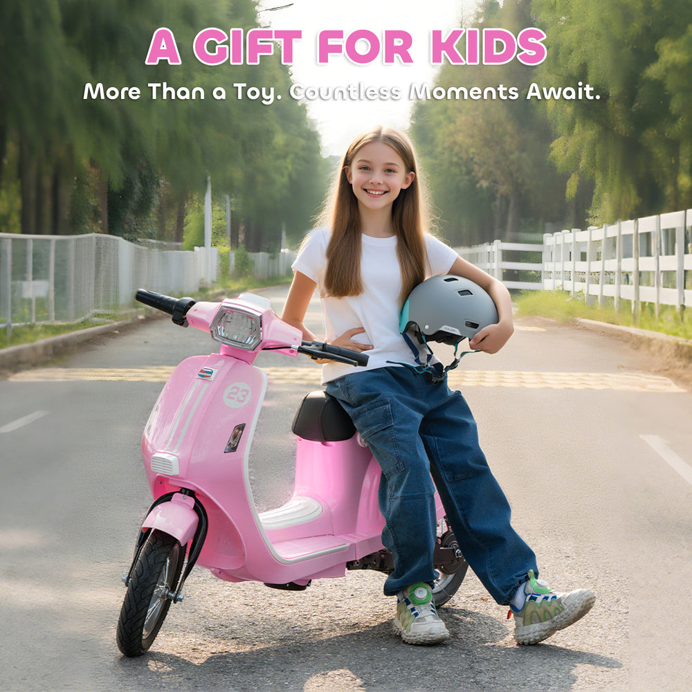 24V Kids Motorcycle with 3-Speed, Electric Motorcycle with Rear Suspension and LED Lights for 8-12 Years Old, Pink