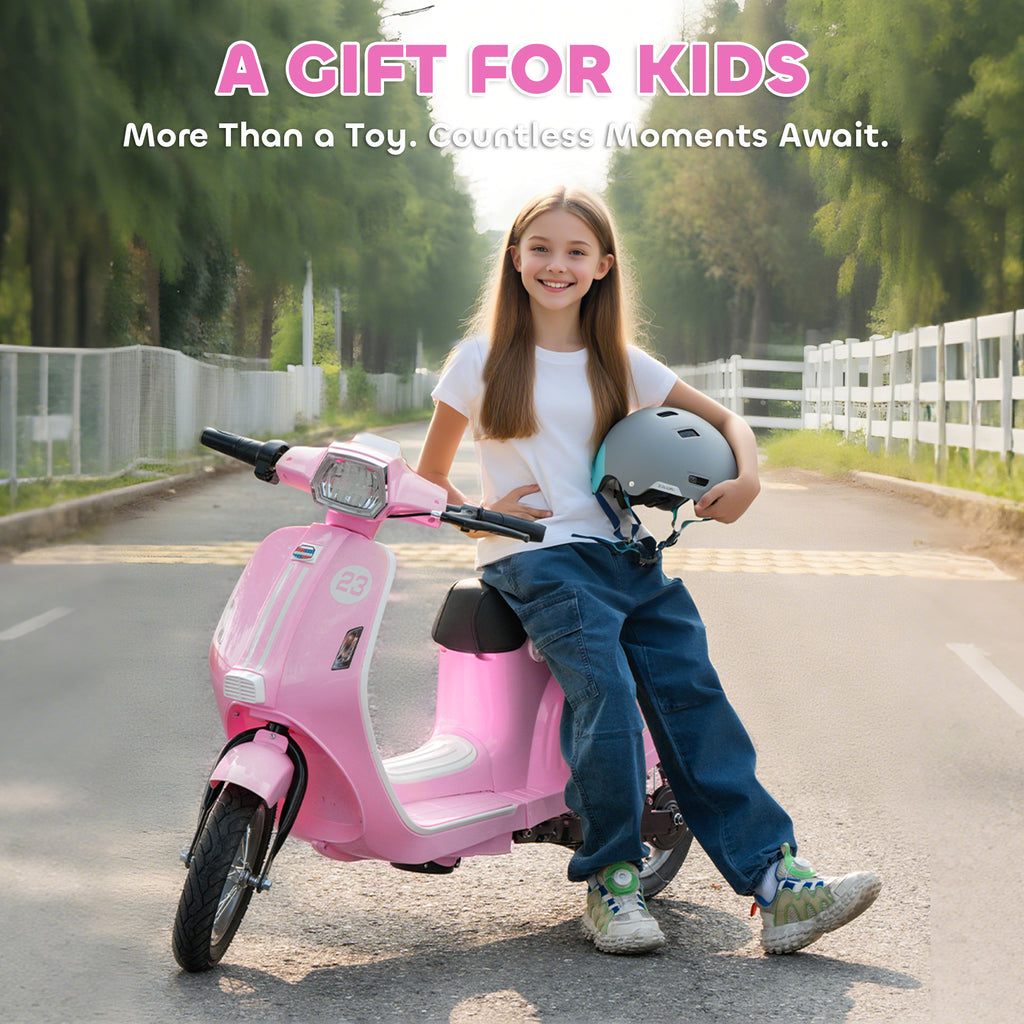 24V Kids Motorcycle with 3-Speed, Electric Motorcycle with Rear Suspension and LED Lights for 8-12 Years Old, Pink