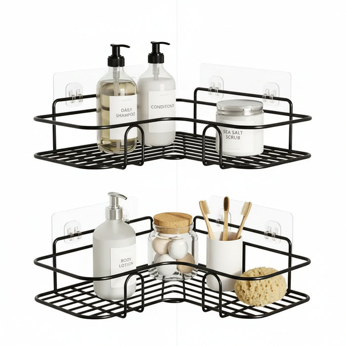 Self Adhesive Metal Corner Shelf for Bathroom & Kitchen | Wall Mounted L-Shape Storage Rack (Pack of 2)