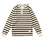 Men's Retro Henry Collar Striped Washed Cotton Long-Sleeve T-Shirt