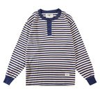 Men's Retro Henry Collar Striped Washed Cotton Long-Sleeve T-Shirt
