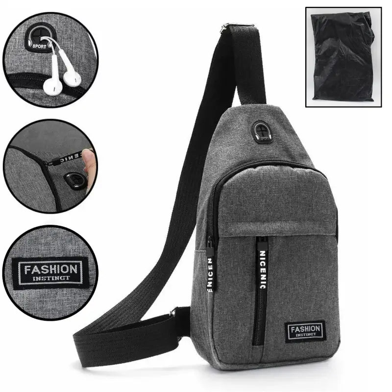 Waterproof Waist Bag, Shoulder Bags USB Charging Earphone Hook Sling Travel Bag