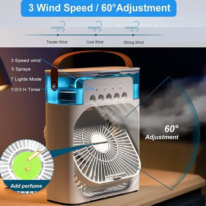 Portable Air Cooler Fan & 5-Mist Humidifier | Safe for Kids & Seniors