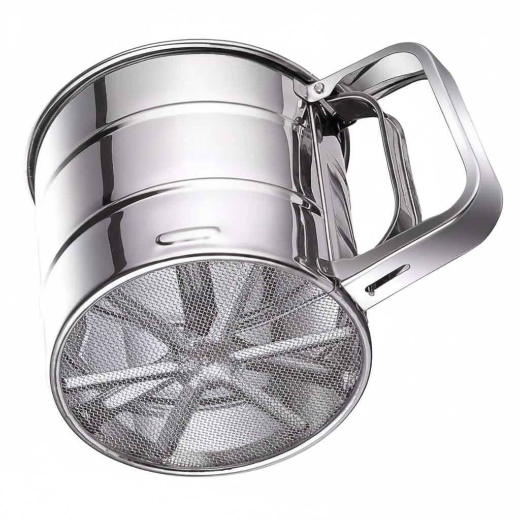 Stainless Steel Flour Sifter for Baking Double Layer Fine Mesh Baking Sieve with One Hand Press Handle for Sifting Flour Sugar Cocoa Powder