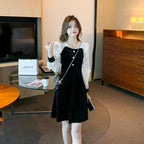 Chiffon Panel Velvet Dress For Women