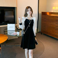 Chiffon Panel Velvet Dress For Women