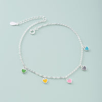 925 Sterling Silver Colorful Heart Oil-Drop Anklet For Women