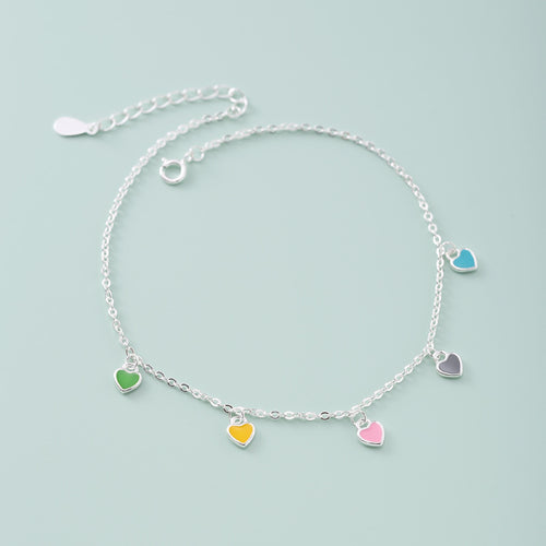 925 Sterling Silver Colorful Heart Oil-Drop Anklet For Women