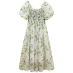Square Neck Mid Length Pleated Waistband Skirt