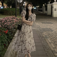 Square Neck Mid Length Pleated Waistband Skirt