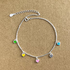925 Sterling Silver Colorful Heart Oil-Drop Anklet For Women