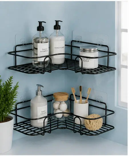 Self Adhesive Metal Corner Shelf for Bathroom & Kitchen | Wall Mounted L-Shape Storage Rack (Pack of 2)