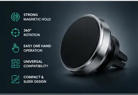 MagHold 360° Magnetic Car Mobile Holder for AC Vent | Strong Magnet Zinc Alloy Phone Mount | Universal Rotatable Car Phone Holder for All Smartphones