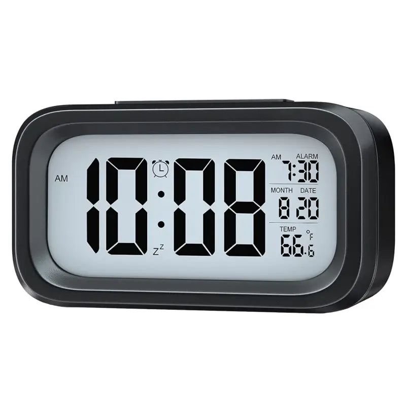 Digital LCD Alarm Clock with Auto Backlight | Time, Date & Temperature