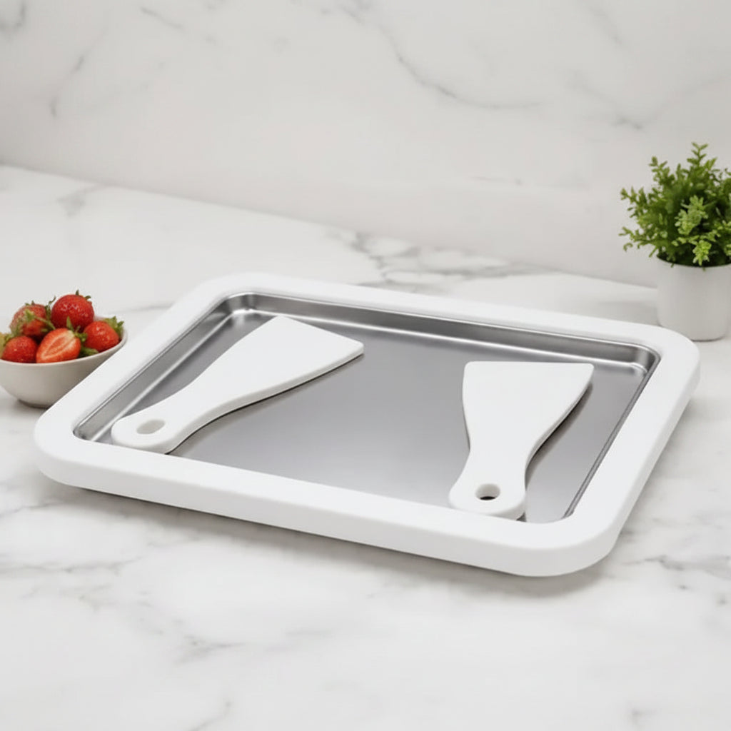 Rolled Ice Cream Maker Pan | Homemade Frozen Dessert Machine with 2 Spatulas for Ice Cream, Gelato & Yogurt