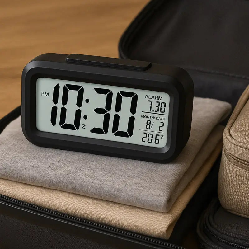 Digital LCD Alarm Clock with Auto Backlight | Time, Date & Temperature