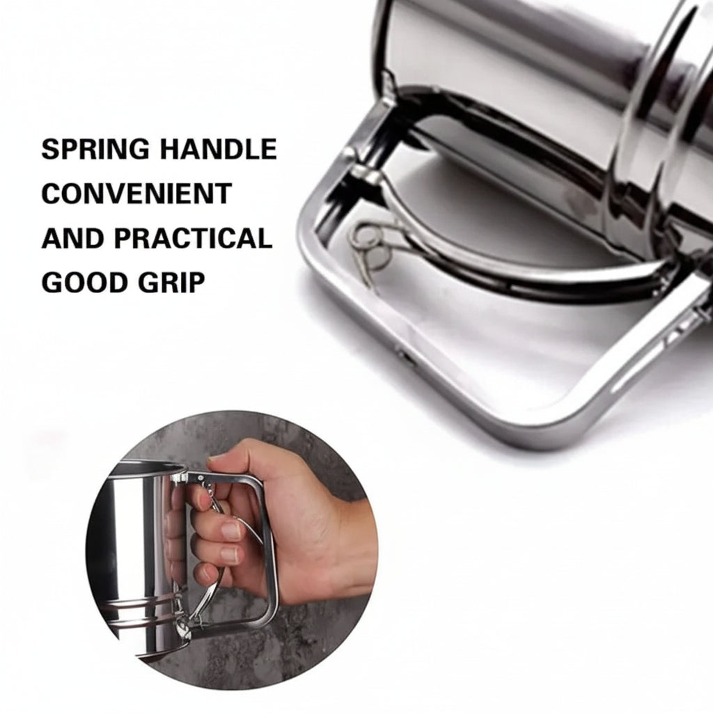Stainless Steel Flour Sifter for Baking Double Layer Fine Mesh Baking Sieve with One Hand Press Handle for Sifting Flour Sugar Cocoa Powder