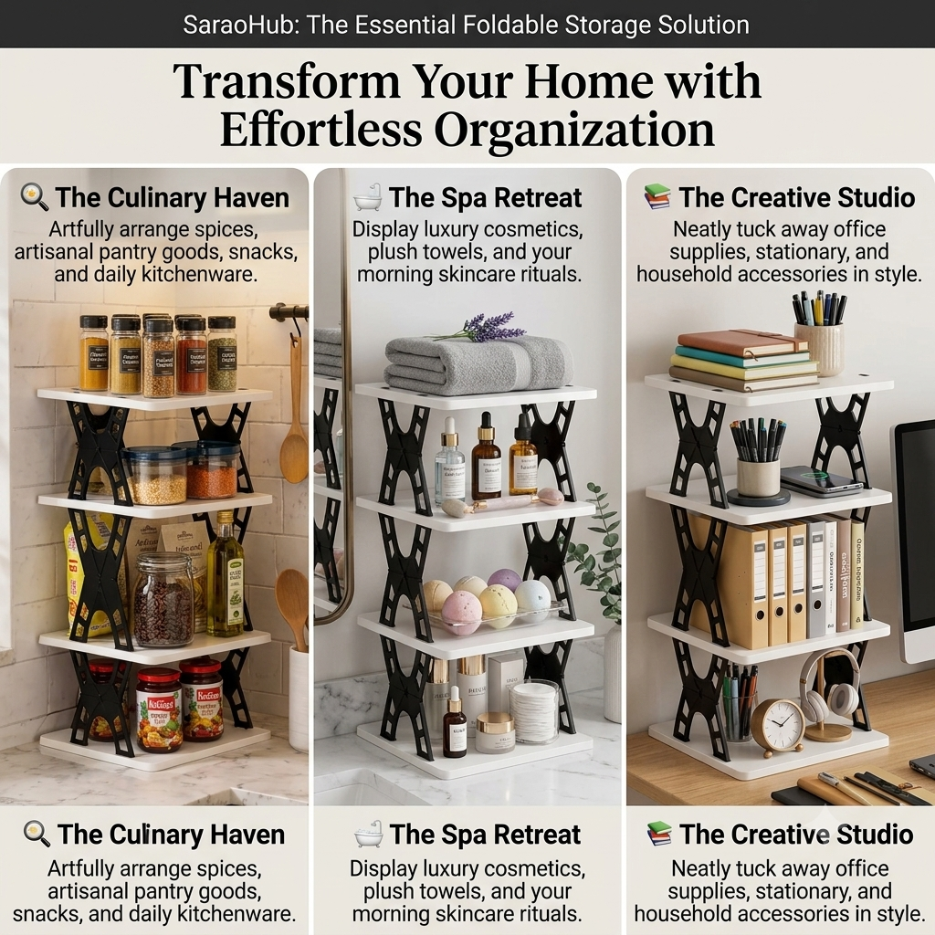 Multipurpose Foldable 4 Layer Storage Rack | Space Saving Kitchen | Foldable Countertop Storage Stand